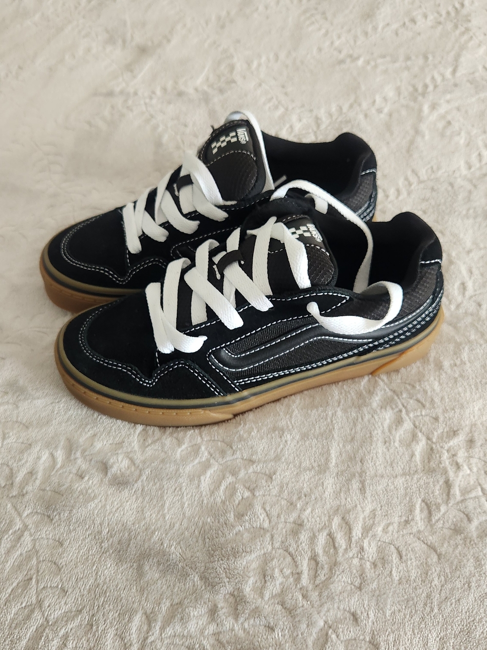 Vans Kids Black Sneakers with White Laces and Gum Sole